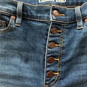 Lands' End Women’s Dark Blue Button-Fly kick crops only a little stretch!